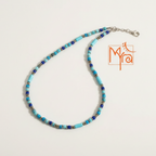 Minimalist Bead and Metal Pieces Necklace : Light Blue, Navy Blue