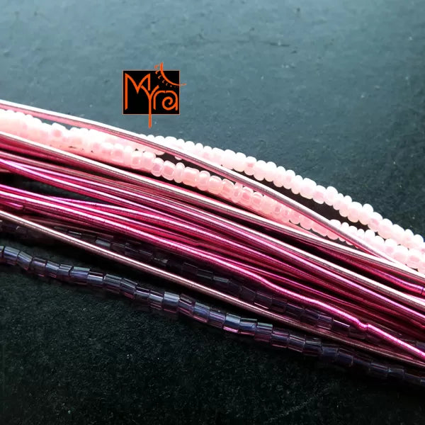 Bunch of Assorted Beaded Bracelet : Pink