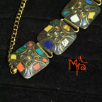 Square Pattern Tibetan Stone Choker : Multicolor
