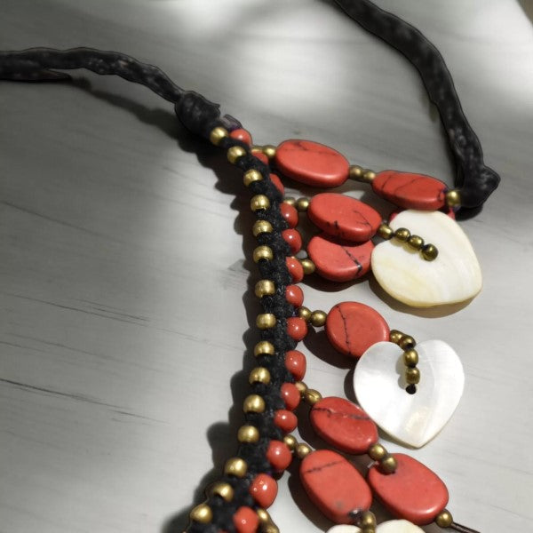 Cowrie Shell Necklace with Red Stones