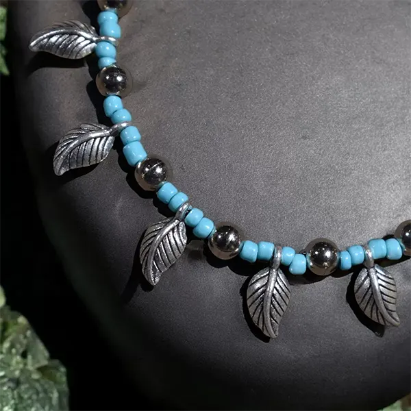 Charm & Bead Anklet : Turquoise Leaves