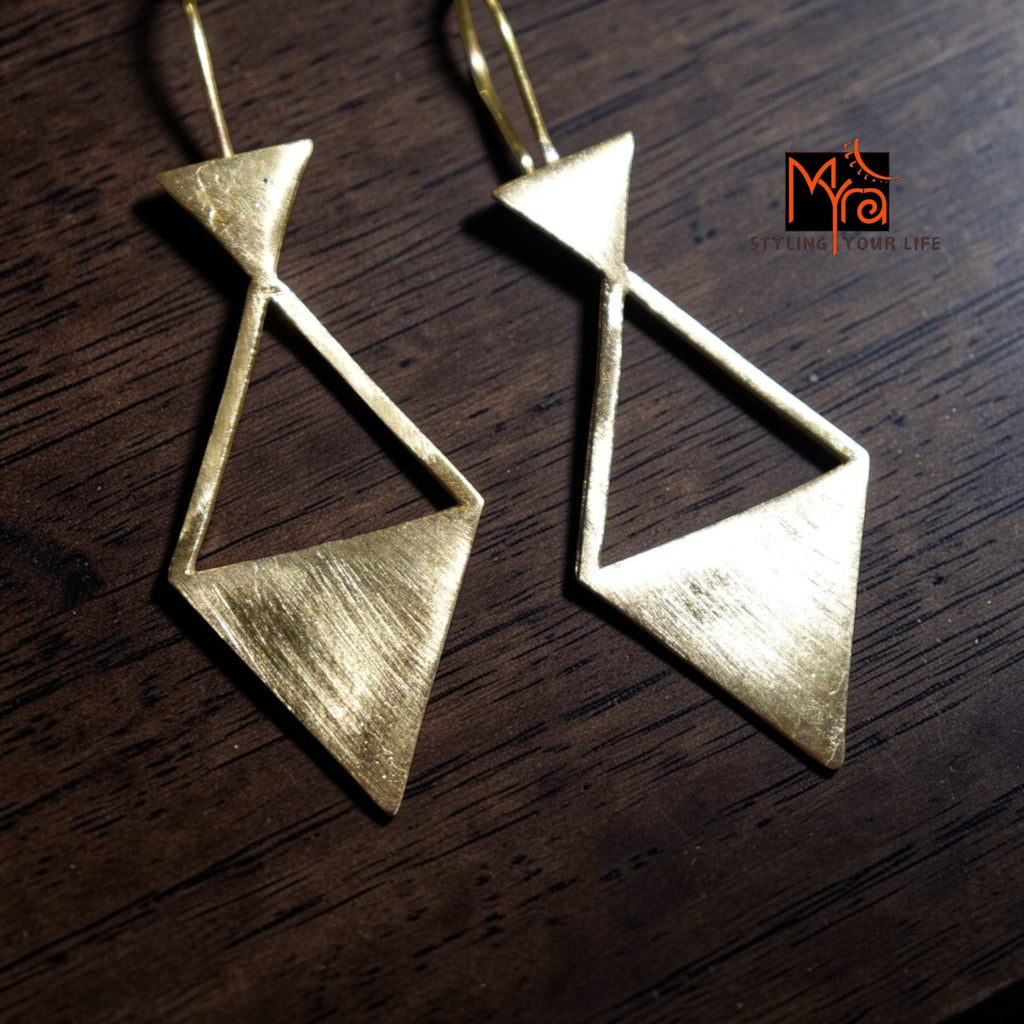 Twin Triangle Brass Earrings (Golden)