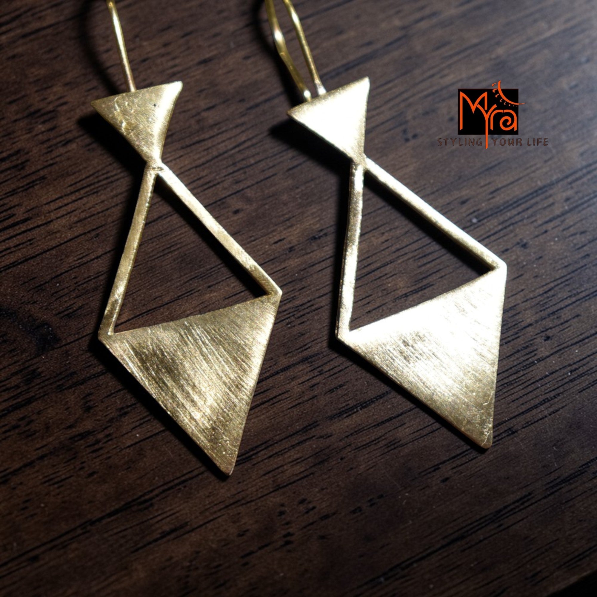 Twin Triangle Brass Earrings (Golden)