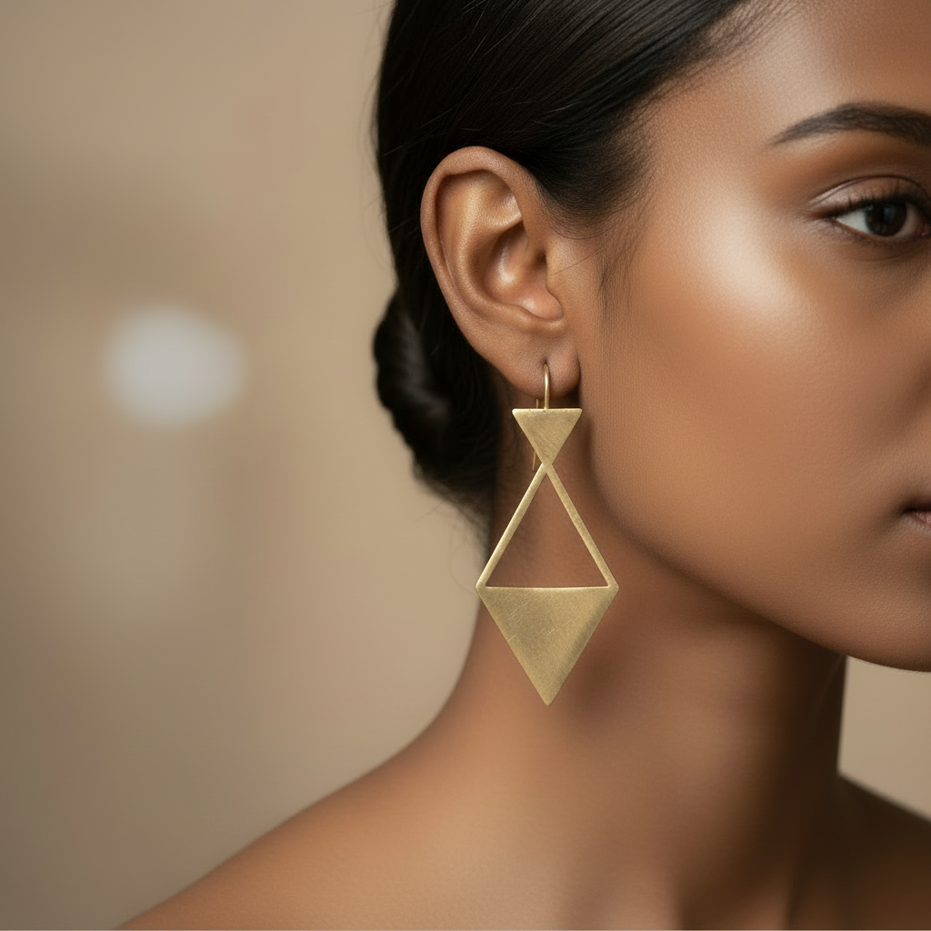 Twin Triangle Brass Earrings (Golden)