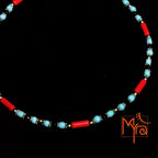 Minimalist Bead and Metal Pieces Necklace : Light Blue, Red