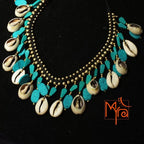 Cowrie Shell Beads with Turquoise Stones Necklace