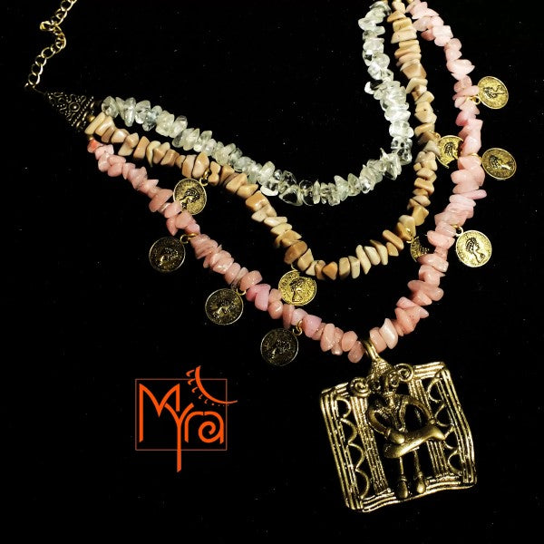 Shades of Pink Uncut Stone Necklace with Dokra Locket : Musician