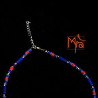 Minimalist Bead and Metal Pieces Necklace : Navy Blue, Red