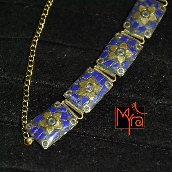Rectangle Pattern Tibetan Stone Choker : Blue