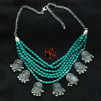 Six Layer Beaded Necklace with Hanging Charms : Turquoise