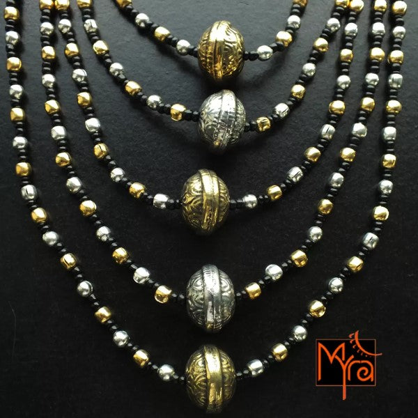 Three Layer Dual Tone Mirrorwork Necklace