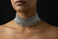 Metal Silver Beaded Broad Adjustable Choker