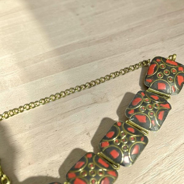 Square Pattern Tibetan Stone Choker : Red