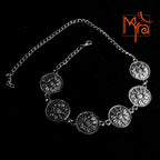 Abstract Flower Engraved Metal Choker : Silver