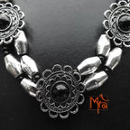 Flower Charm and Metal Beaded Choker : Silver