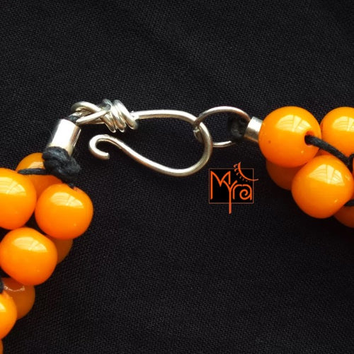 Bunch of Beads & Woven Necklace : Orangeish Yellow