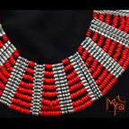 Eight Layer Wooden Beaded Statement Necklace : Red
