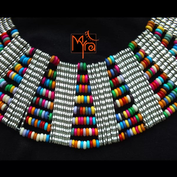Eight Layer Wooden Beaded Statement Necklace : Multicolor