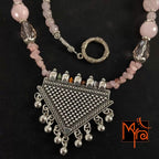 Rose Quartz copy Stone Necklace with Triangle Pendant