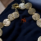 Golden Coin-Patterned Beaten Necklace & Earrings