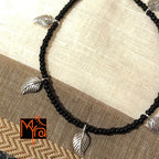 Black Anklet with Rounded Silver Flower Charms
