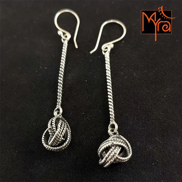 Long Knotted Silver Danglers