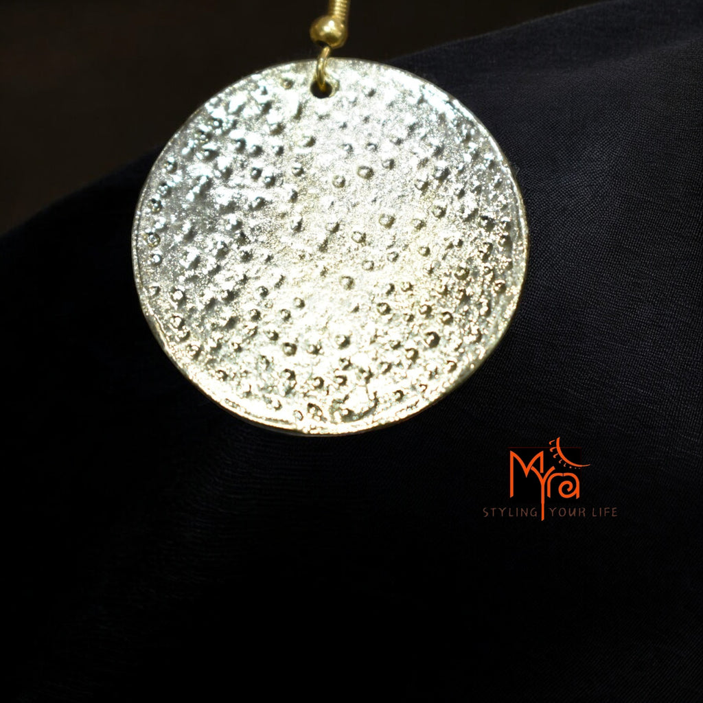 Golden Coin-Patterned Beaten Necklace & Earrings