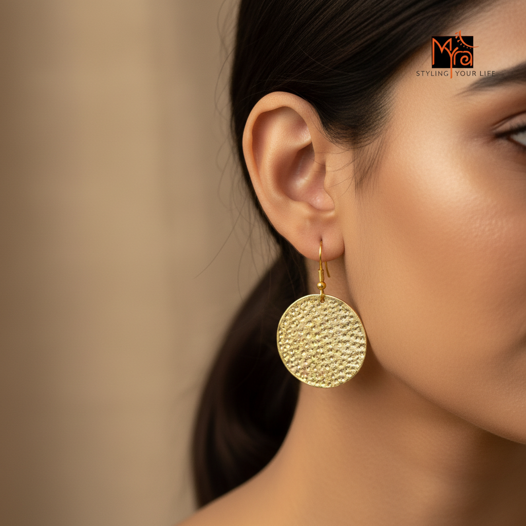 Golden Coin-Patterned Beaten Necklace & Earrings