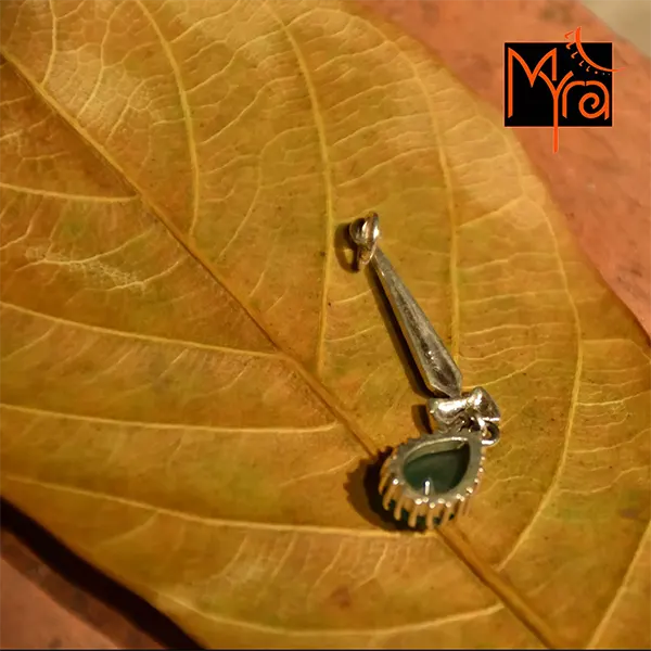 Buy marcasite green onyx silver pendant online India MYRA