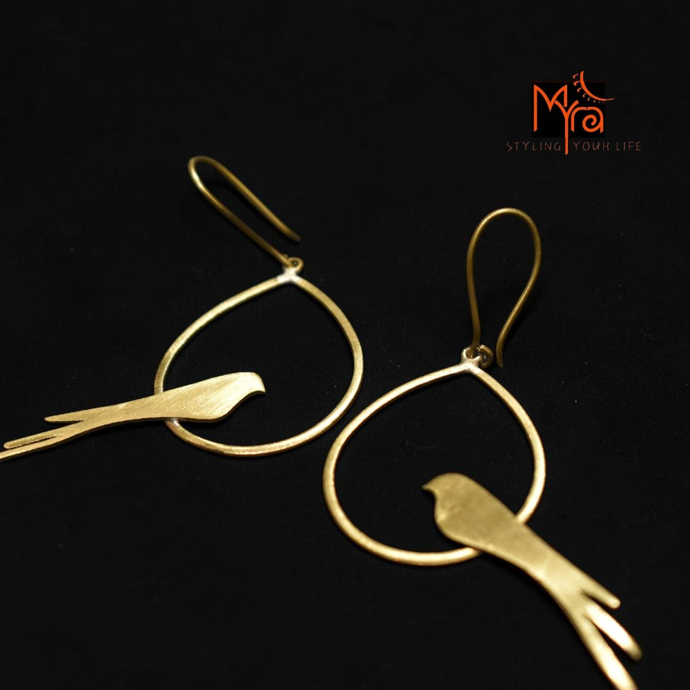 Pankh - Bird on Teardrop Ring Brass Earrings