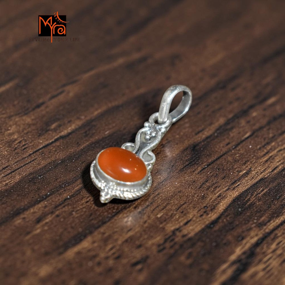 Buy carnelian pure silver pendant India MYRA