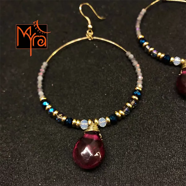 Hoops with Magenta Teardrop Crystal