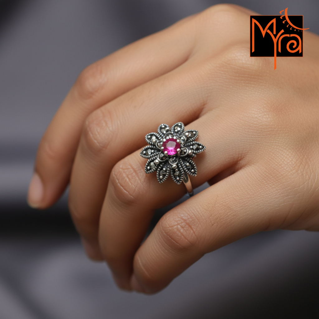 Ruby and Marcasite Stone Ring
