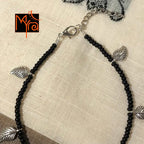 Black Anklet with Rounded Silver Flower Charms