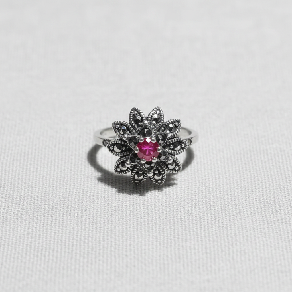 Ruby and Marcasite Stone Ring