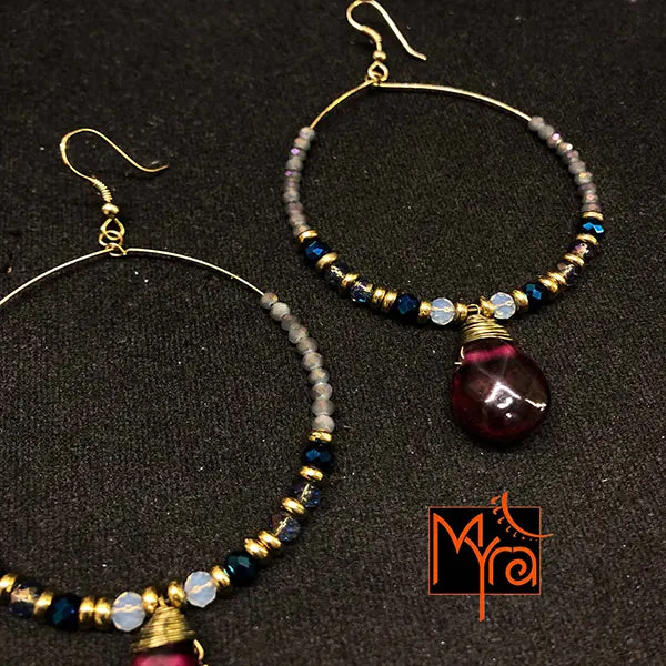Hoops with Magenta Teardrop Crystal
