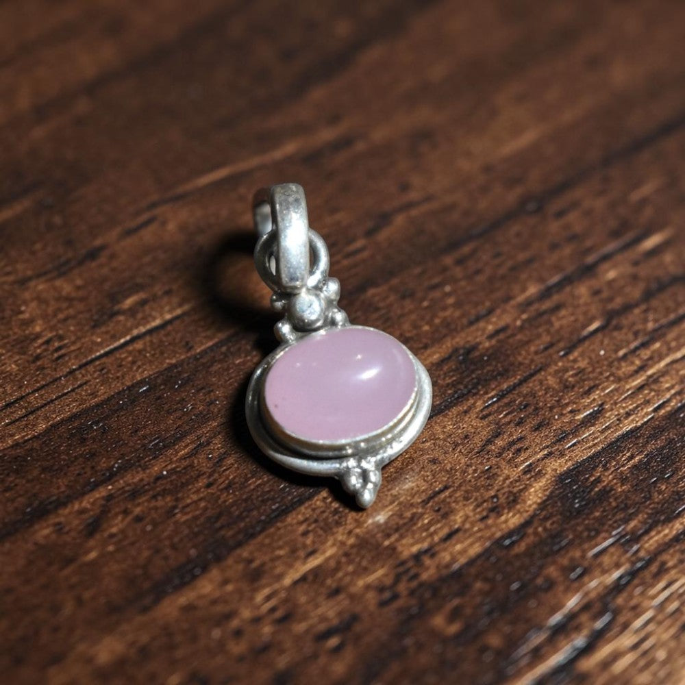 Handcrafted rose quartz silver pendant India MYRA