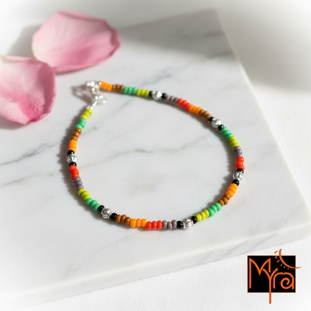 Glass Beaded Multicolor Charm Anklet