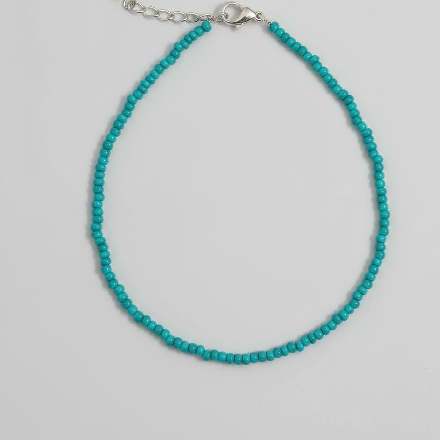 Plain Beaded Anklet : Turquoise