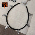 Black Anklet with Long Silver Flower Charms