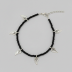 Black Anklet with Long Silver Flower Charms