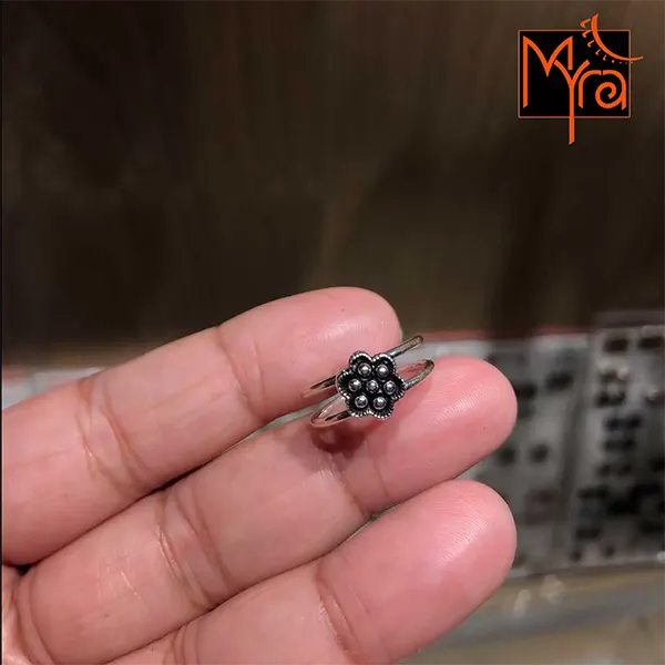 Oxidised Double Layer Flower Ring