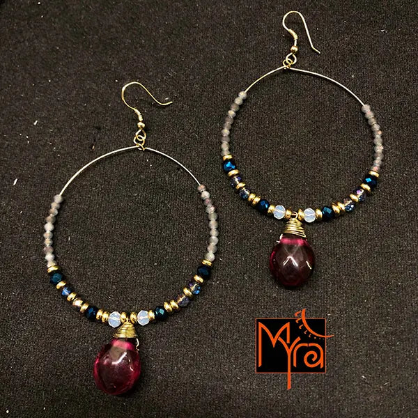 Hoops with Magenta Teardrop Crystal