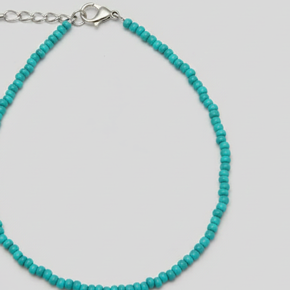 Plain Beaded Anklet : Turquoise