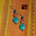 Triple Layer Earring : Blue, Red, Turquoise