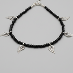 Black Anklet with Long Silver Flower Charms