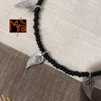 Black Anklet with Long Silver Flower Charms