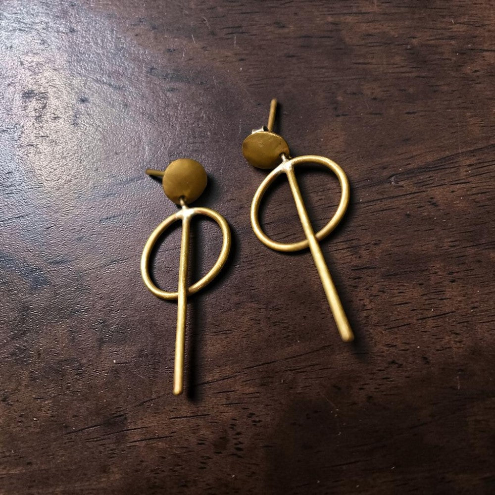 Bindu - Round and Line Brass Ear Studs
