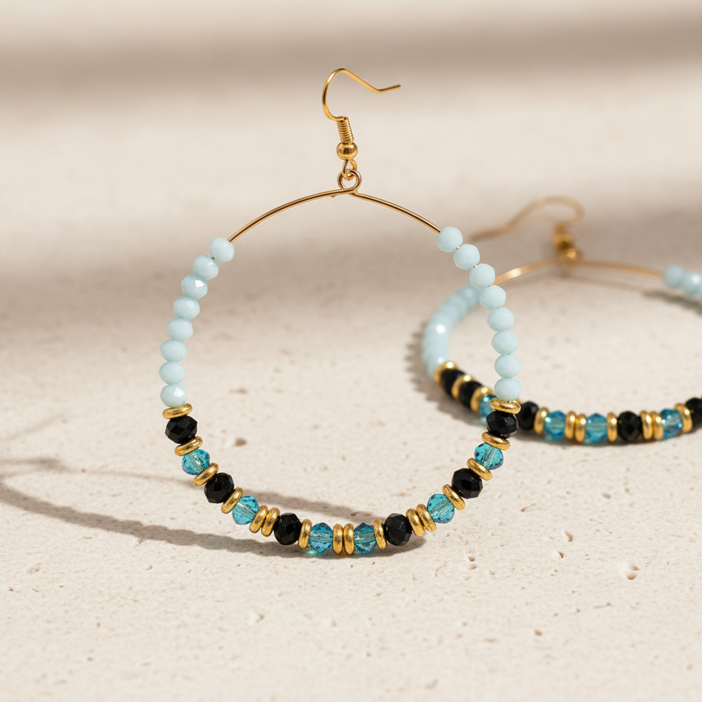 Round Hoops with Cyan Crystals