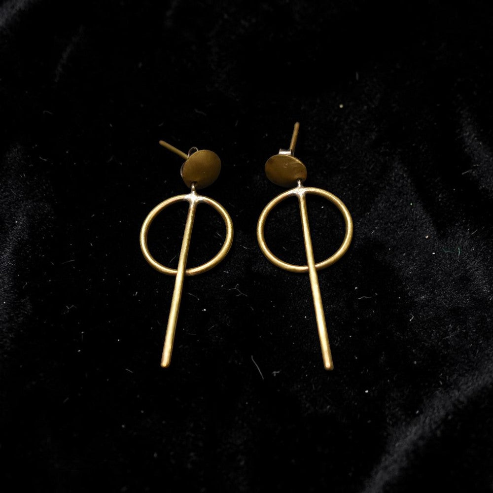 Bindu - Round and Line Brass Ear Studs